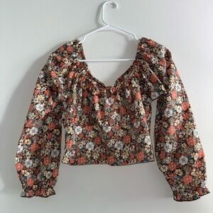 brown floral semi crop top